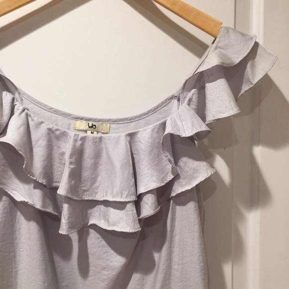 Light Blue Silver Grey Gorgeous Ruffle Dress M YA - Picture 2 of 8